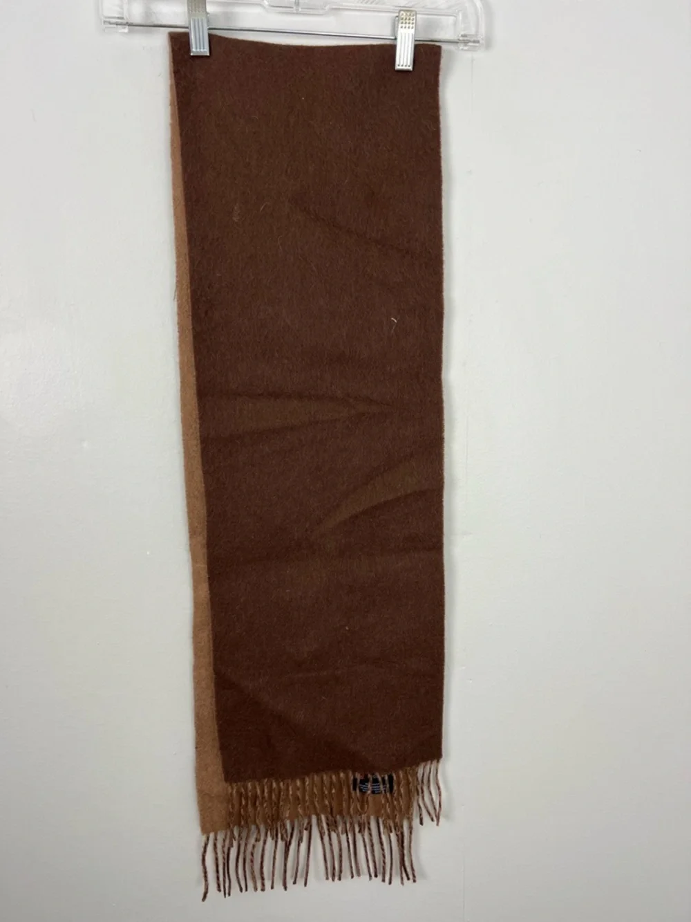 Chaps 100% Wool Brown and Tan Two Tone Fringe Men's Scarf